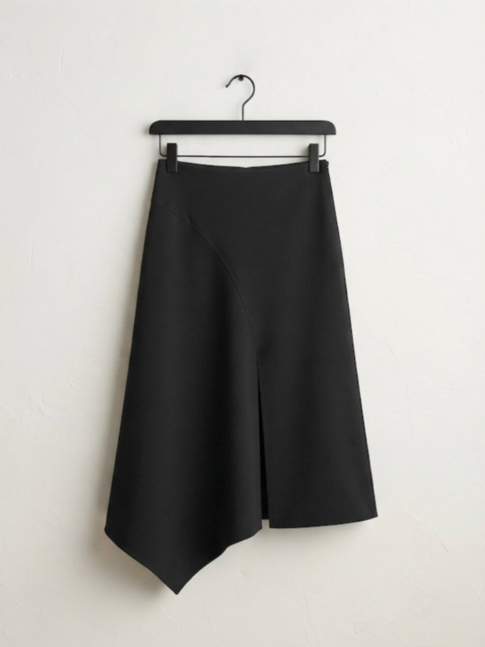 Zara Asymmetric Midi Skirt Split Hem Minimalist Black Large - Picture 2 of 8